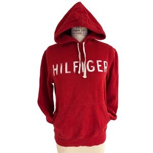 Tommy Hilfiger Red Hoodie Sweatshirt Pullover Spell Out‎ Women's Medium